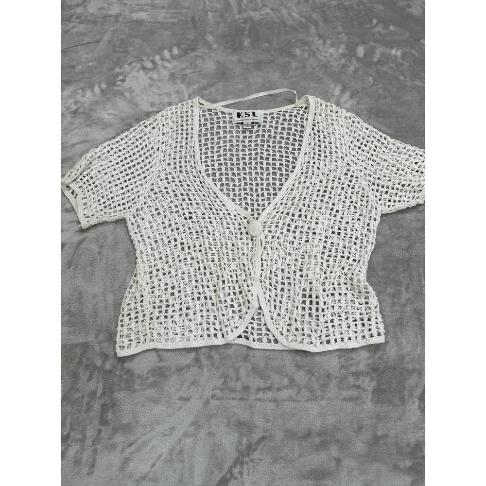 Karin Stevens Top Women's‎ Size 1X Overlay Lace Single Button Short Sleeve EUC